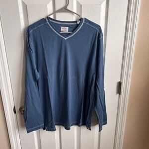 Tommy Bahama Jeans Long Sleeve V-Neck T-Shirt Island Crafted‎ Blue L